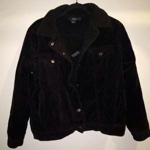 F21 black corduroy Sherpa jacket